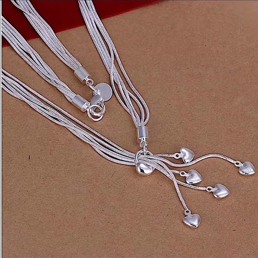 Heart Tassel Sterling Silver Charm Necklace